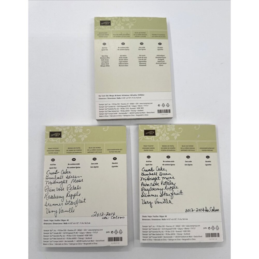 Stampin Up! Moonlight & Print Poetry Designer Series Paper Stacks Lot of 3 Packs
